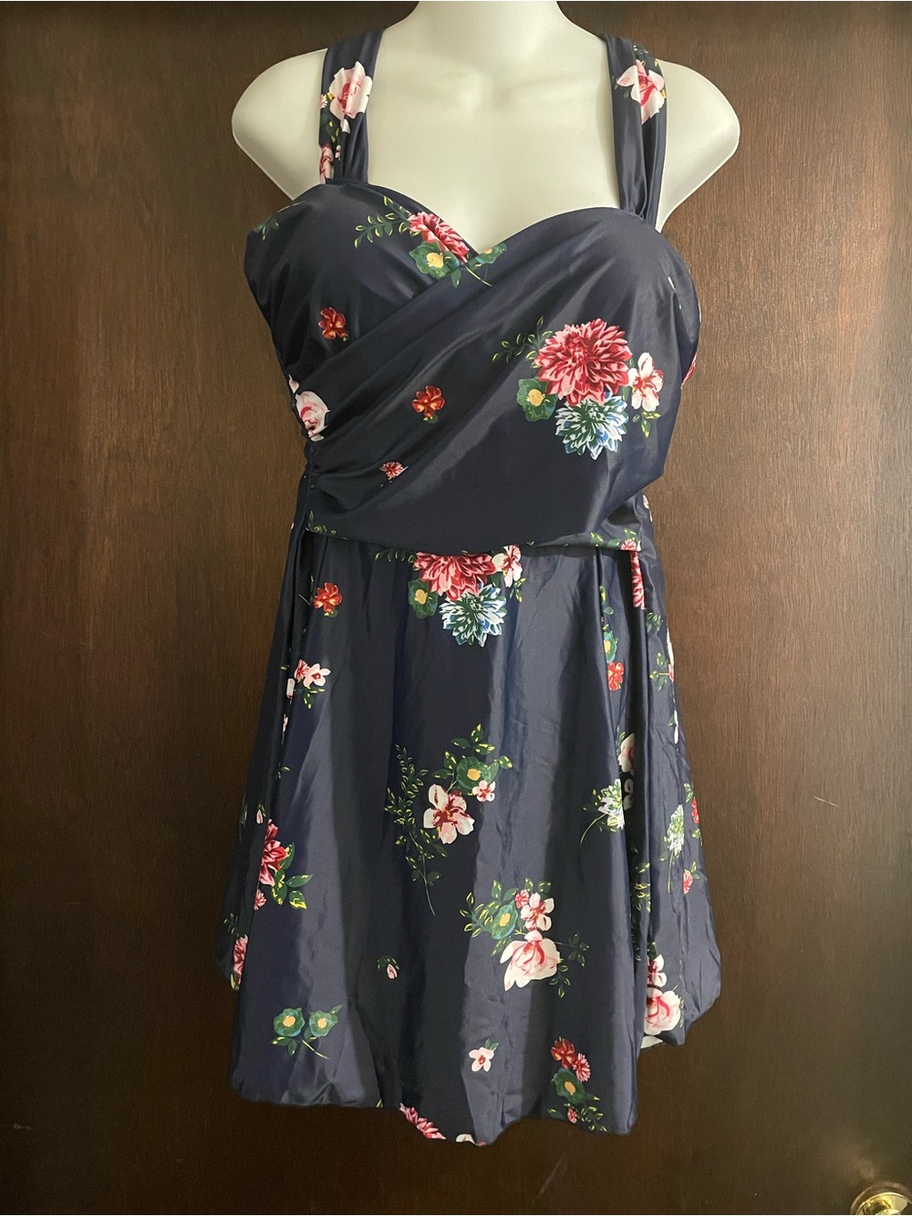 COCOPEAR Brand Women's size 2XL Navy Floral Print Crossover Swimdress Swim suit